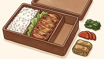 A lacquered bento box packed with rice, glazed protein and vegetables
