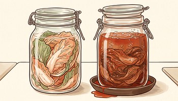 Clip top jars of kimchi at different stages of ferment