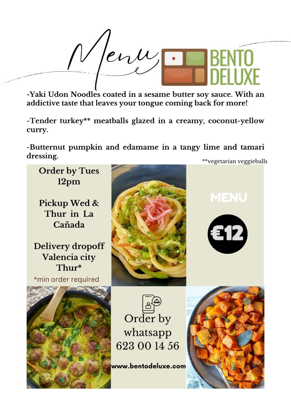 The Bento Deluxe menu card for 23 May 2024, listing Chicken Yuzu, White Rice and Cauliflower and Sweet Potato