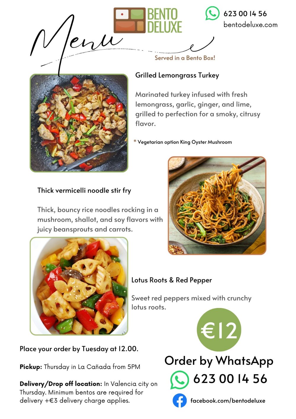 The Bento Deluxe sides card for 30 January 2025 showing the extras on offer that week