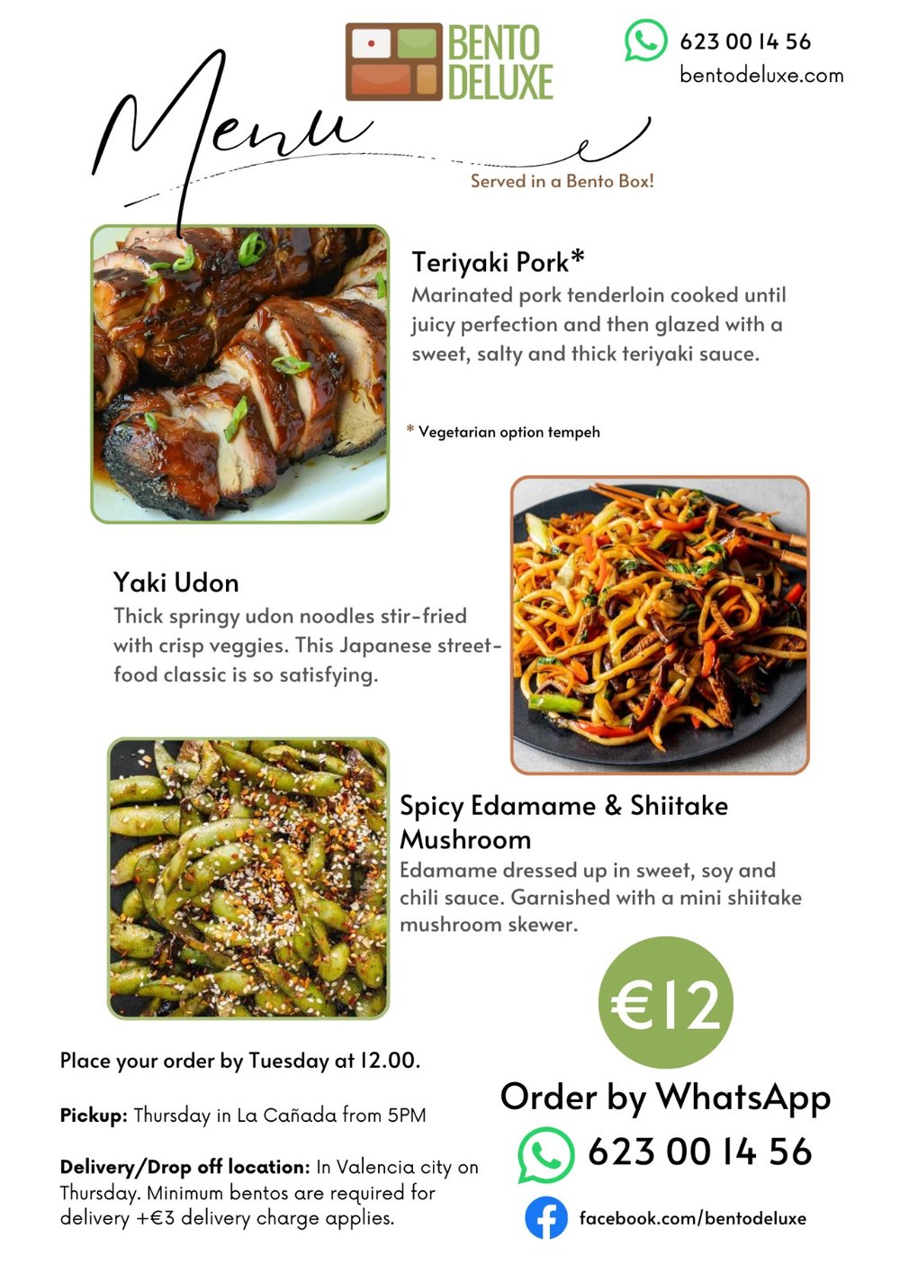 The Bento Deluxe sides card for 13 February 2025 showing the extras on offer that week
