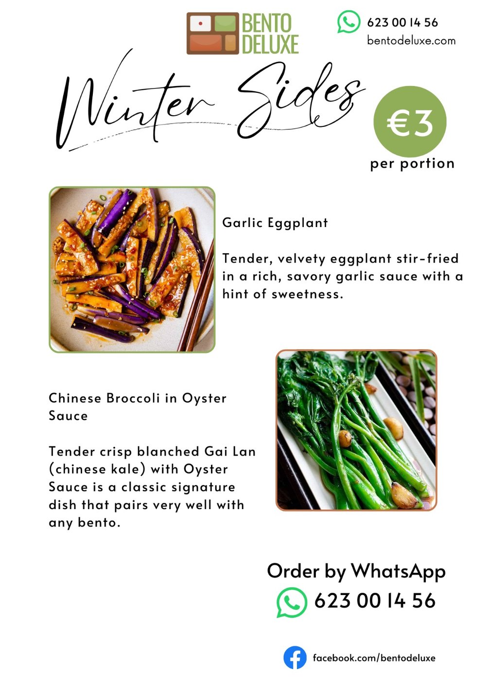The Bento Deluxe sides card for 6 March 2025, listing More Side Veggies! and Chinese Broccoli in Oyster sauce
