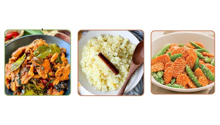 This week's bento, Stir Fry Red Curry Chicken, Coconut Rice, Sesame Snap Peas and Carrots